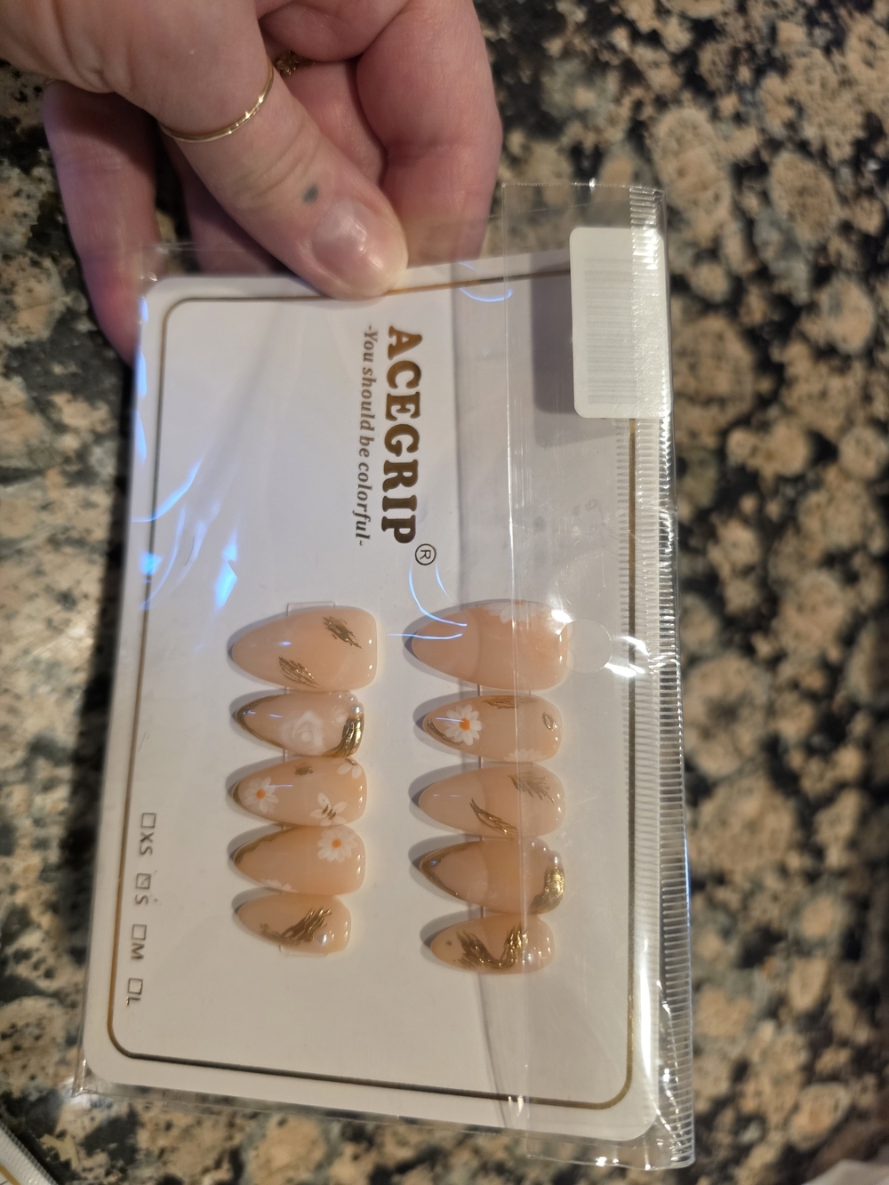 Nude Floral & Gold Accent Press-On Nails